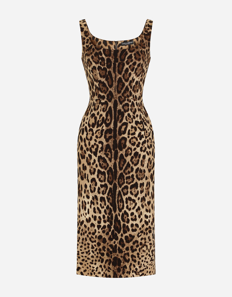 Dolce & Gabbana Charmeuse calf-length dress with leopard print Multicolor F6R7LTFSADD