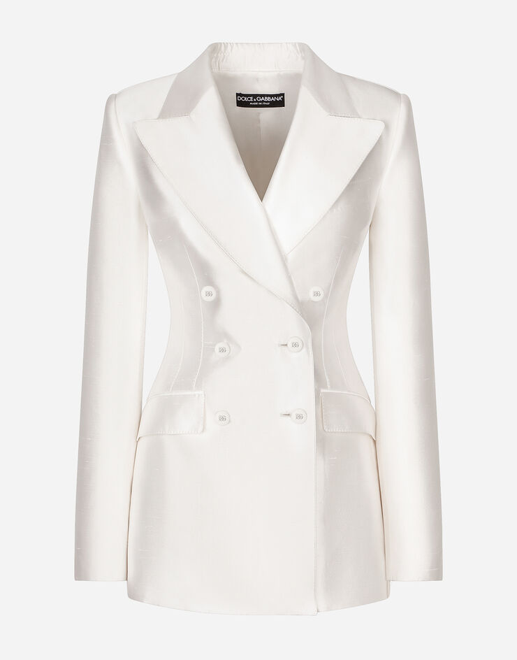 Dolce & Gabbana ダブルブレストターリントンジャケット シャンタン ホワイト F29QFTFU1L5