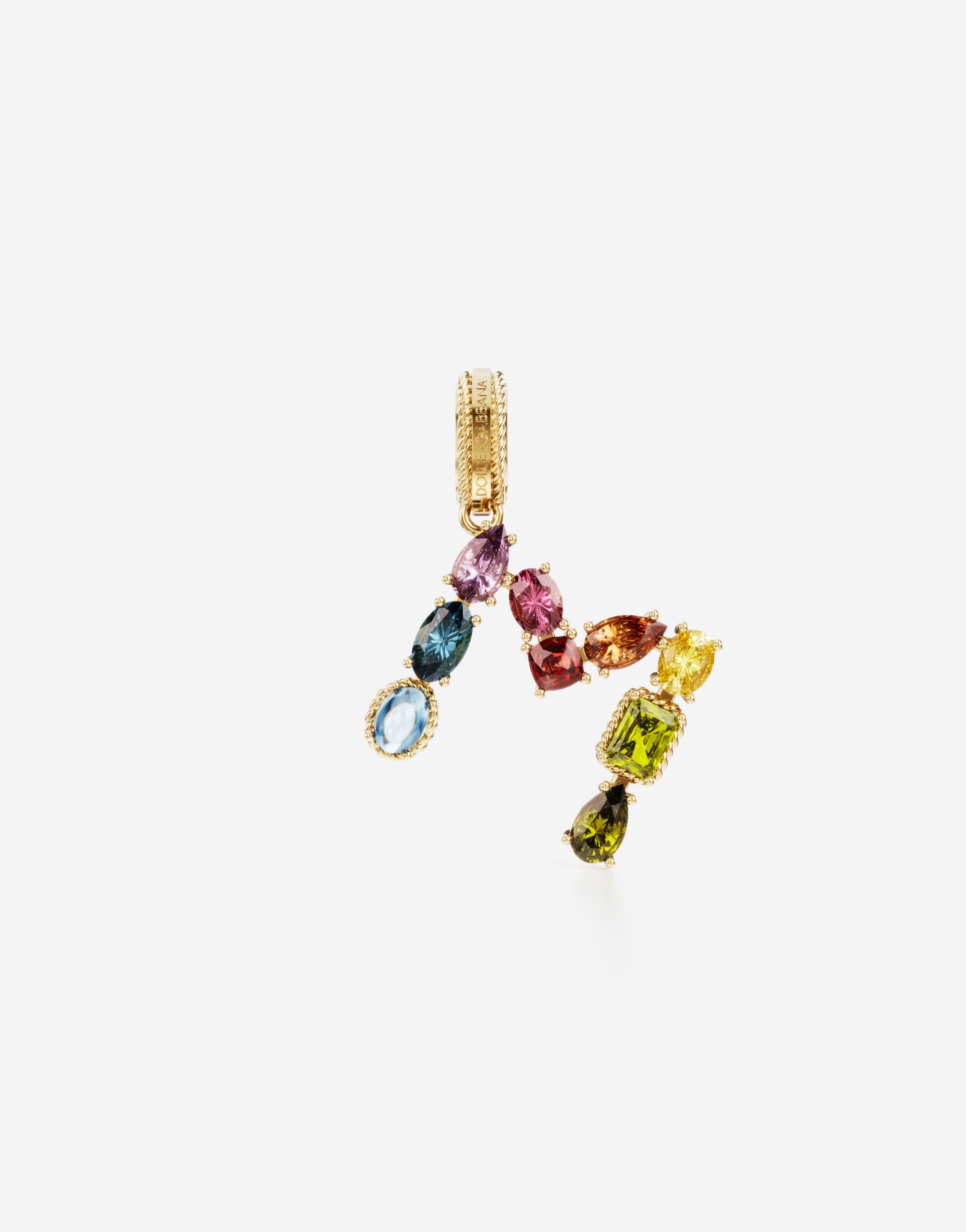 Dolce & Gabbana Rainbow alphabet M 18 kt yellow gold charm with multicolor fine gems Gold WAQA4GWPE01