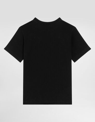 Dolce & Gabbana Short-sleeved jersey t-shirt with Dolce&Gabbana print Black L4JTHUG7P1Y