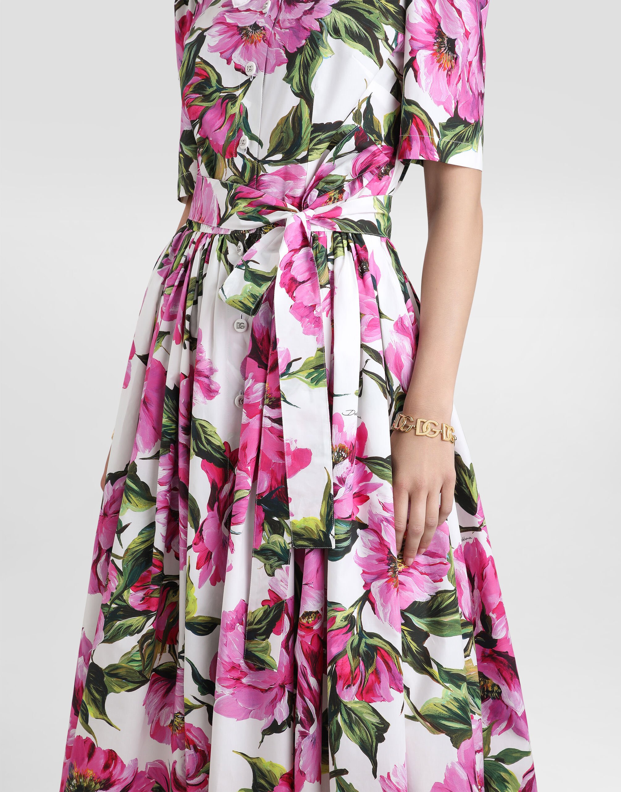 Cotton jacquard corset dress with floral print in Print for