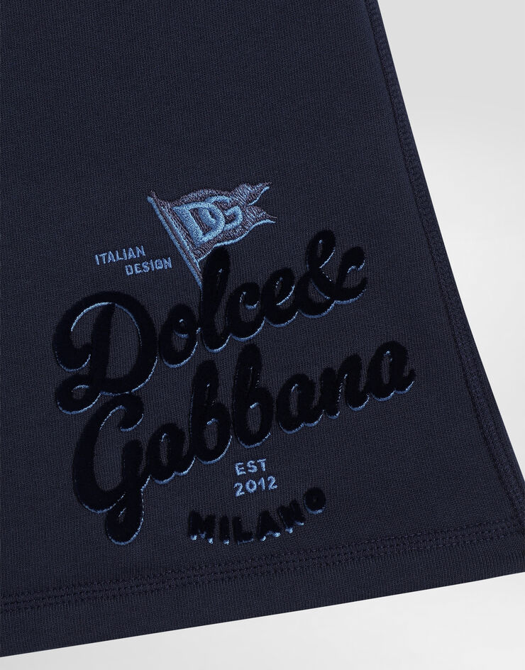 Dolce & Gabbana Fleece shorts with Dolce&Gabbana logo and flag Blue L4JQT1G7O6H