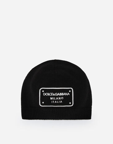 Dolce & Gabbana Knit hat with logo tag Blue LBKAG2JBCF8