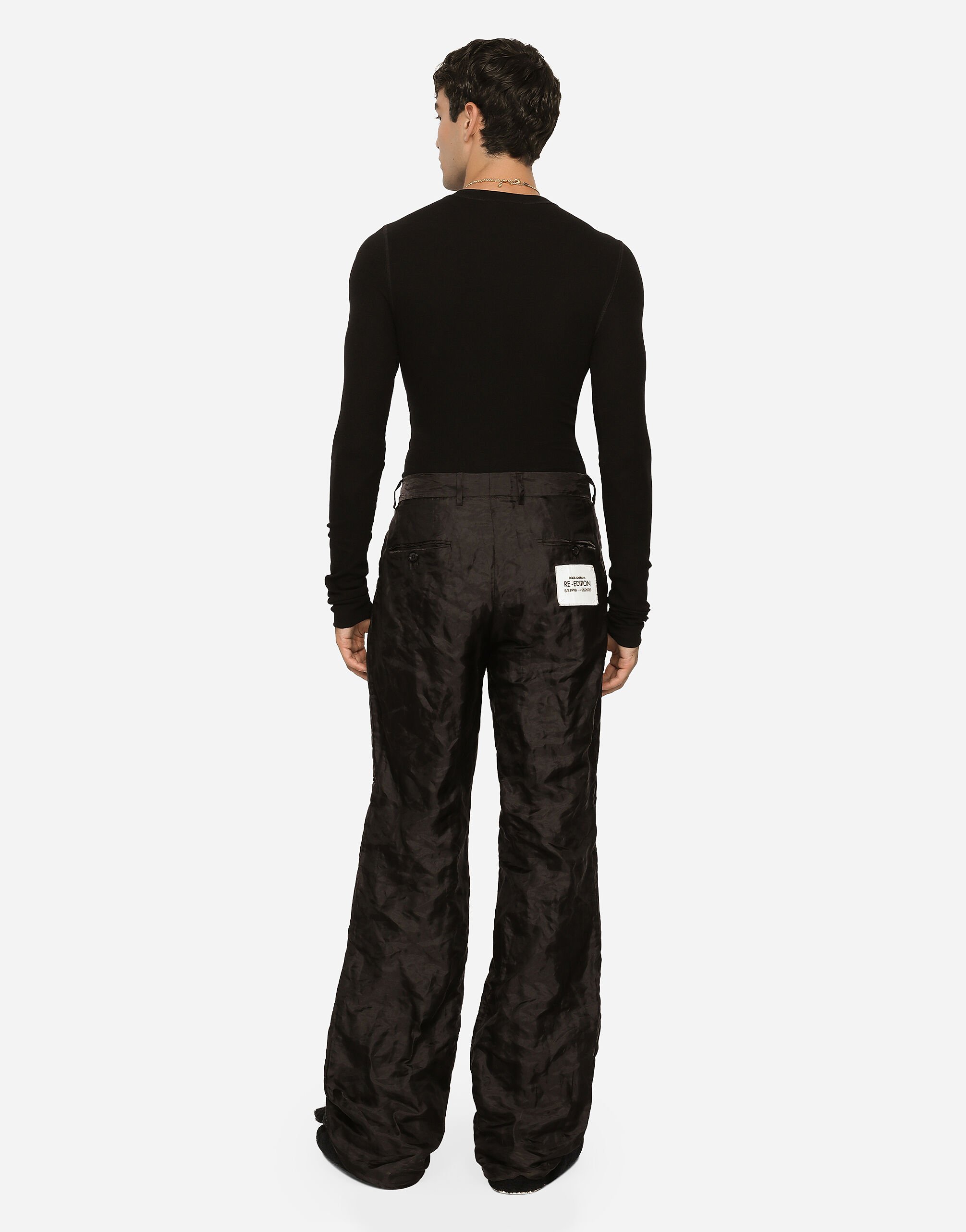Pantalon de traje en tejido tecnico metalizado y seda con pernera recta en Negro de Hombre Dolce Gabbana
