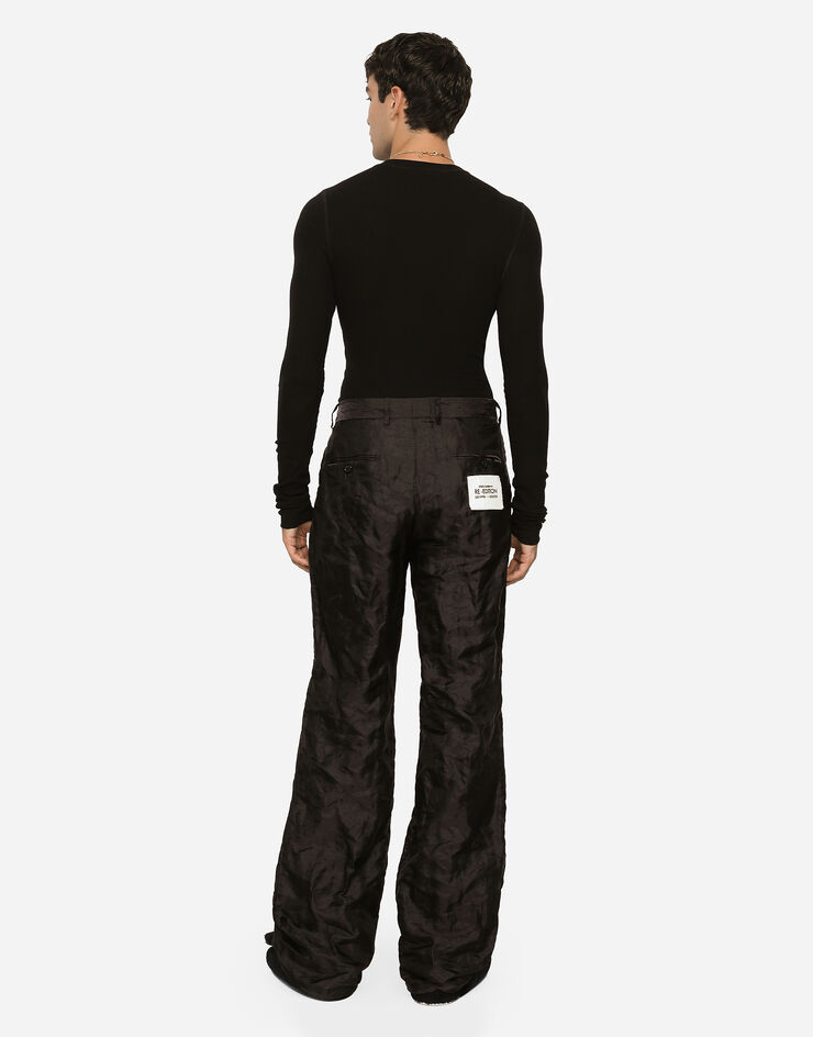 Dolce & Gabbana Tailored straight-leg pants in metallic technical fabric and silk Black GYZLHTFUMK5