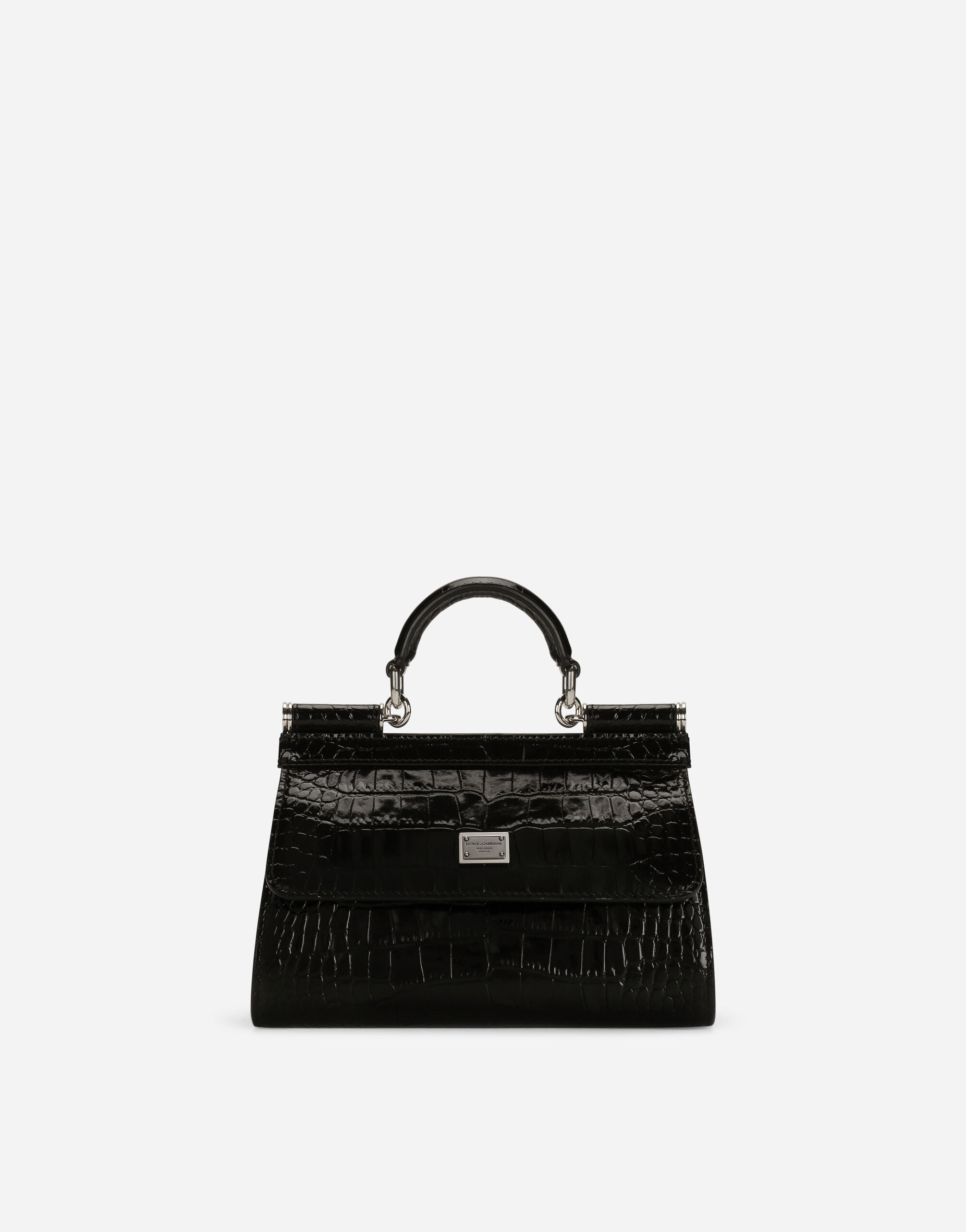 Dolce & Gabbana KIM DOLCE&GABBANA Small Sicily bag in crocodile-print calfskin and python skin Black BB7117AM851