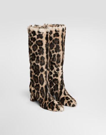 Dolce & Gabbana Bota en piel de cabra kid con estampado leo Multicolor CU1318A0409