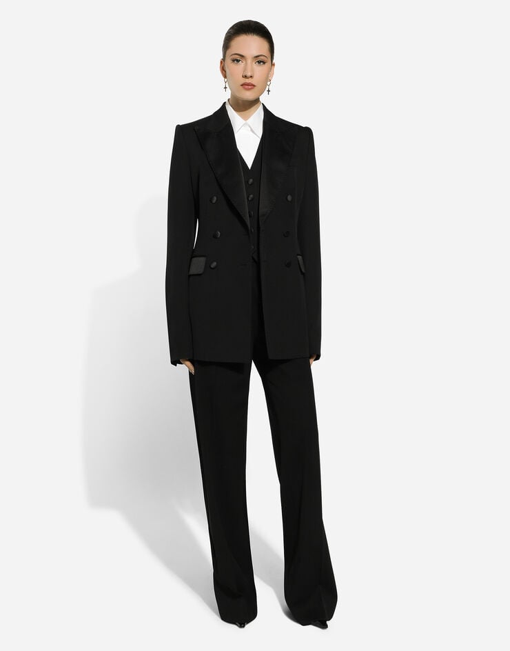 Dolce & Gabbana Zweireihige Jacke Turlington aus Wollgabardine Schwarz F29YMTFU28J