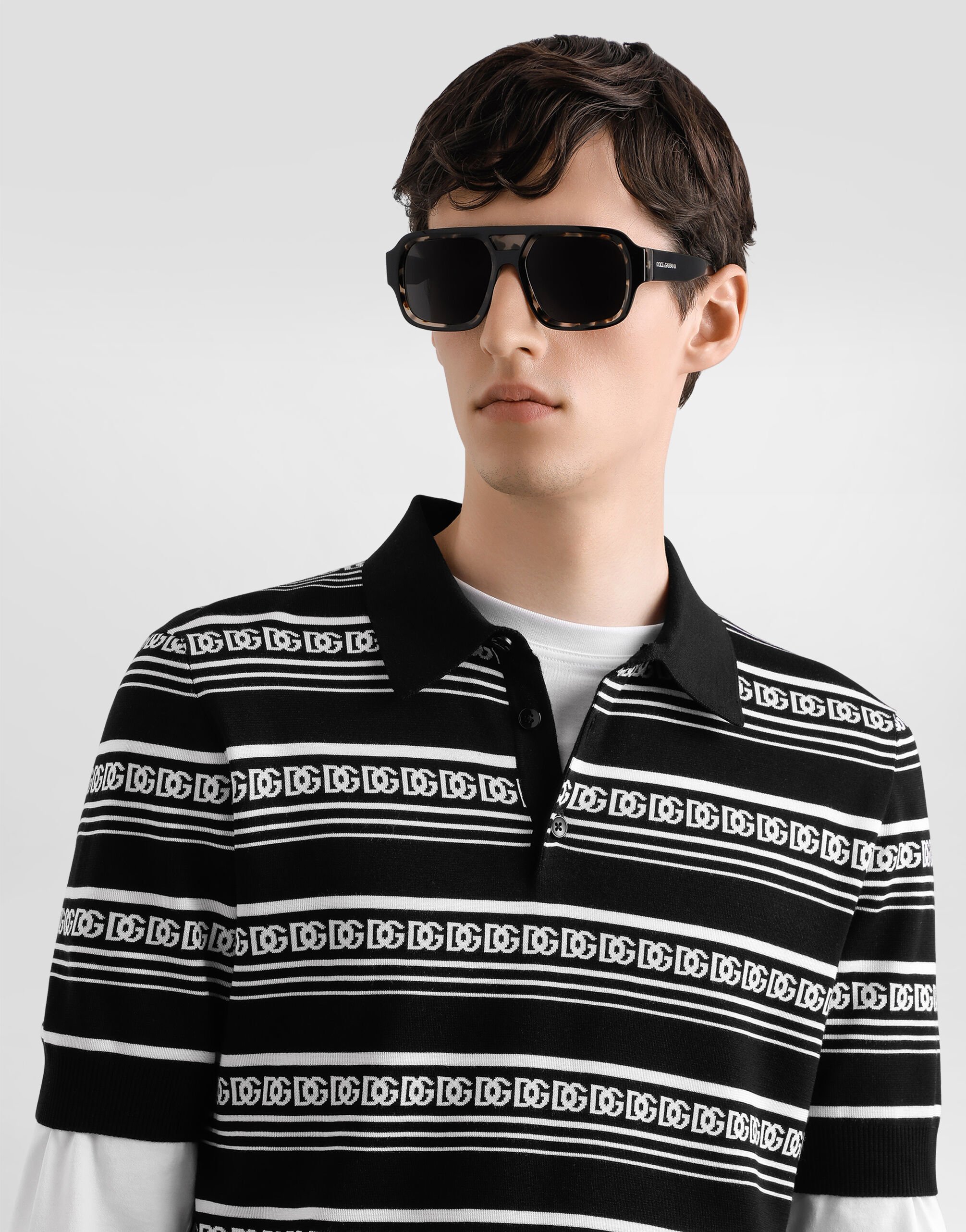 魅力的な マルチカラーのメンズ ロゴ シルク ポロシャツ | Dolce&Gabbana® トップス