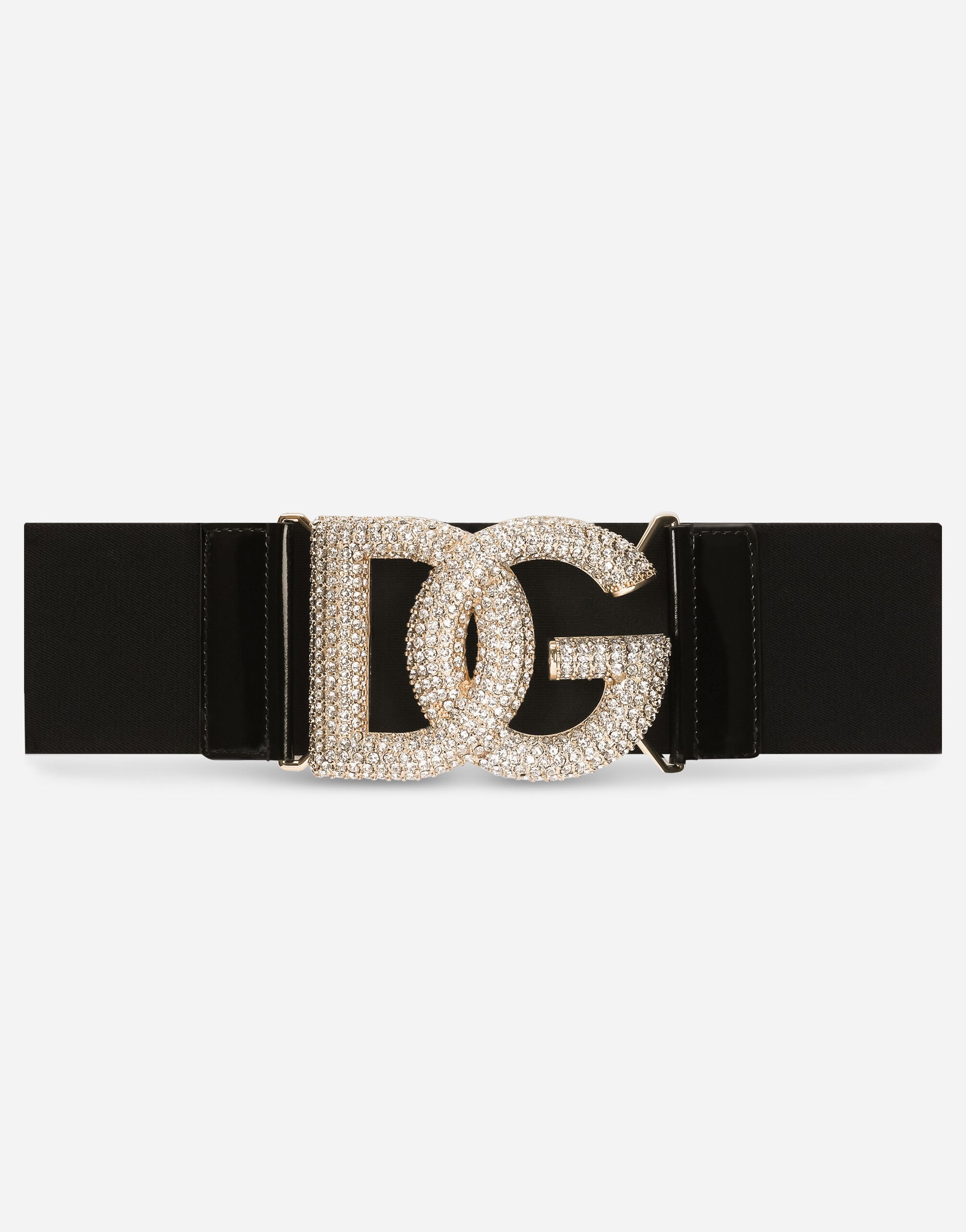 Dolce & Gabbana Elasticated belt with crystal DG buckle Gold WEN6L3W1111