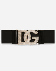 Dolce & Gabbana Elasticated belt with crystal DG buckle Black F4CC8TFJMM2