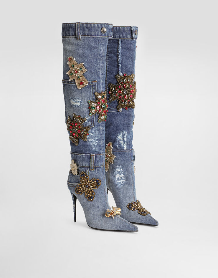 Dolce & Gabbana Denim boots with embroidery and stones Multicolor CU1216AN624