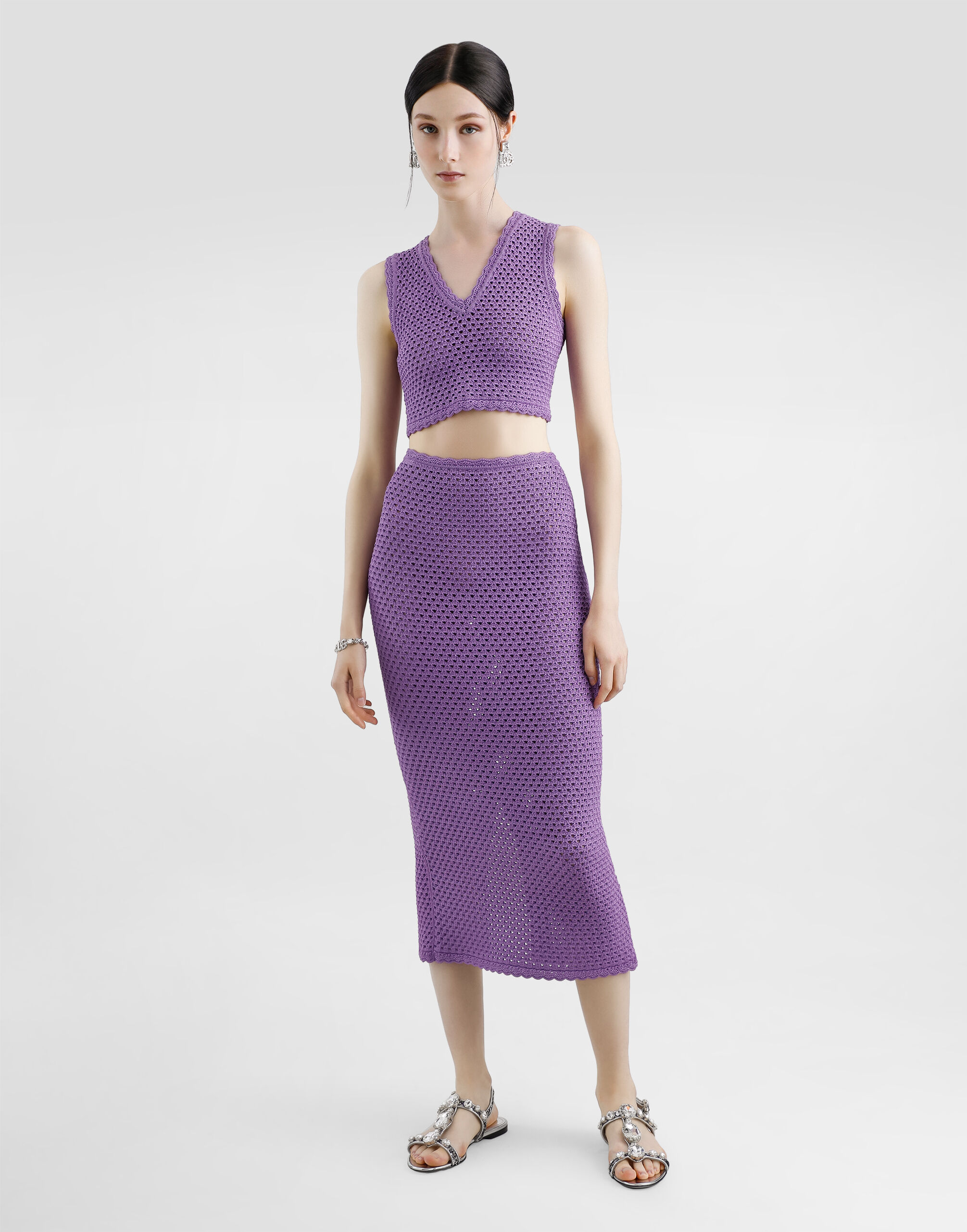 Calf-length crochet skirt in Purple for Women | Dolce&Gabbana®
