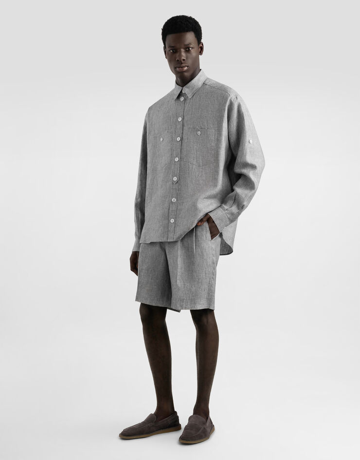 Dolce & Gabbana Camisa en tela de lino lavada Gris G5NI3TFU4MF