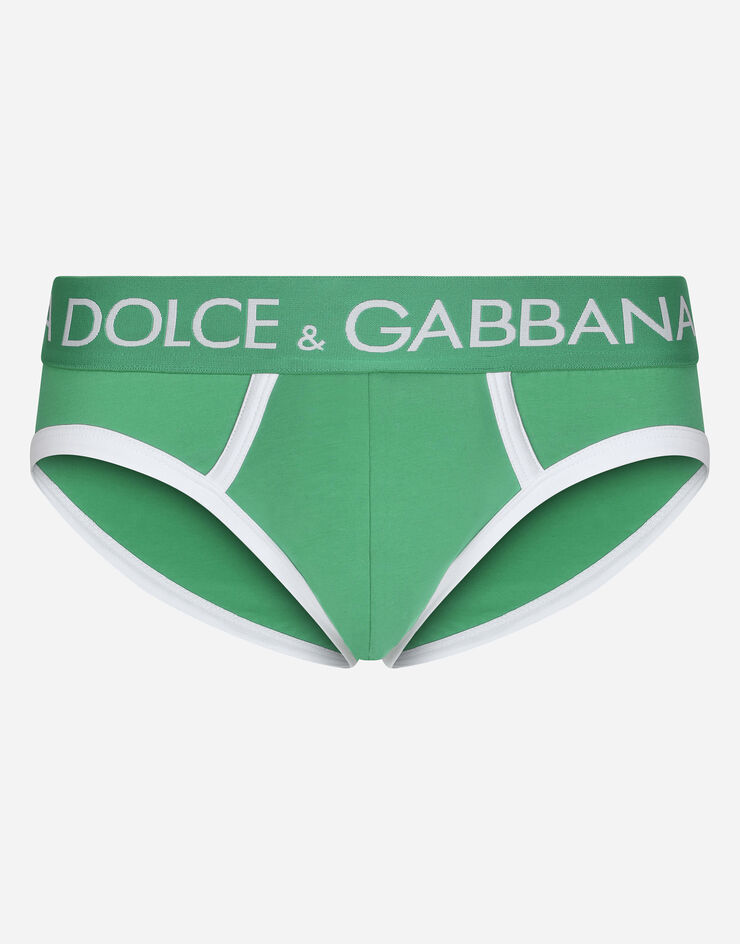 Dolce & Gabbana 对比感饰边双弹平纹针织中长款三角裤 绿 M3E78JOUAIG
