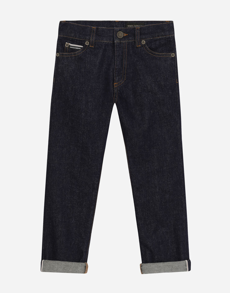 Dolce & Gabbana Jeans 5 tasche in denim stretch con placca logo Blu L42F59LDB95