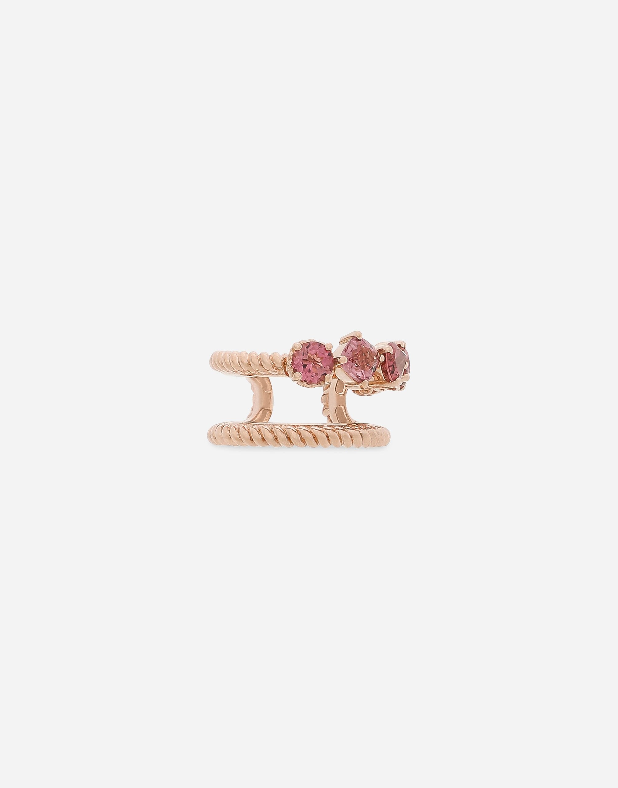 Dolce & Gabbana Einzelohrring mit doppeltem Ear Cuff aus Rotgold 18 kt mit rosa Turmalinen Gold WERA2GWPE01