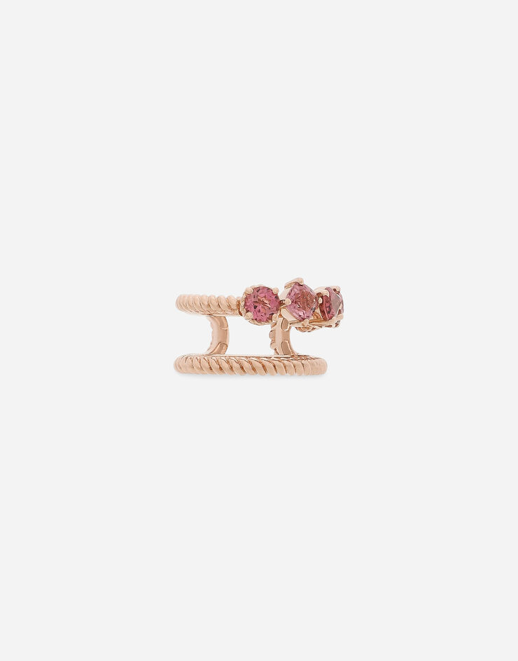 Dolce & Gabbana Mono boucle d’oreille double ear cuff en or rouge 18 ct avec tourmalines roses Rouge WSQA7GWQM01
