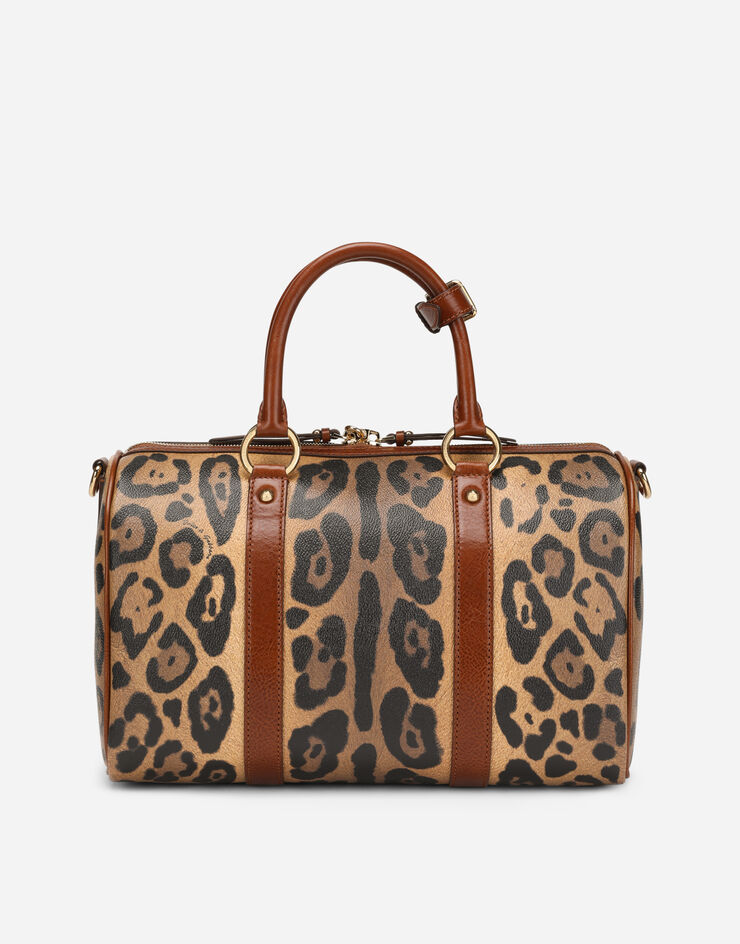 Dolce & Gabbana Bolso de mano en crespo estampado leopardo con placa con logotipo Multicolor BB2208AW384