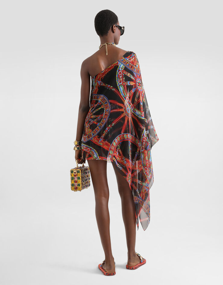Dolce & Gabbana One-shoulder carretto-print chiffon dress Multicolor F615RTIS13V