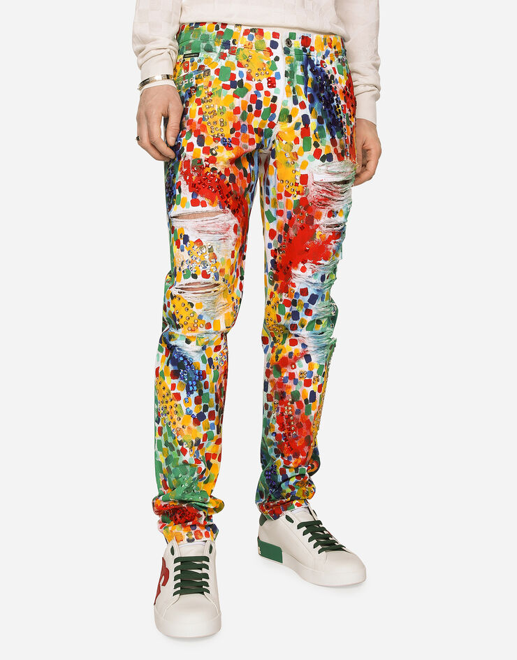 Dolce&Gabbana Printed regular-fit jeans with rips Multicolor GYJCCZG8JM5