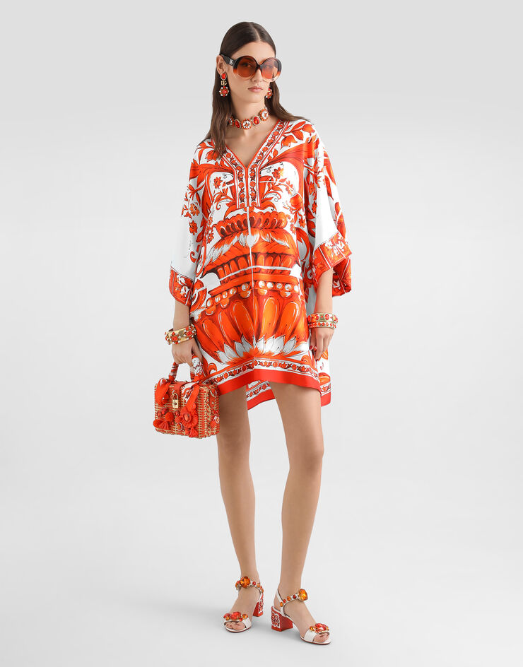 Dolce & Gabbana Majolica-print twill short kimono dress Multicolor F617NTGDDRE