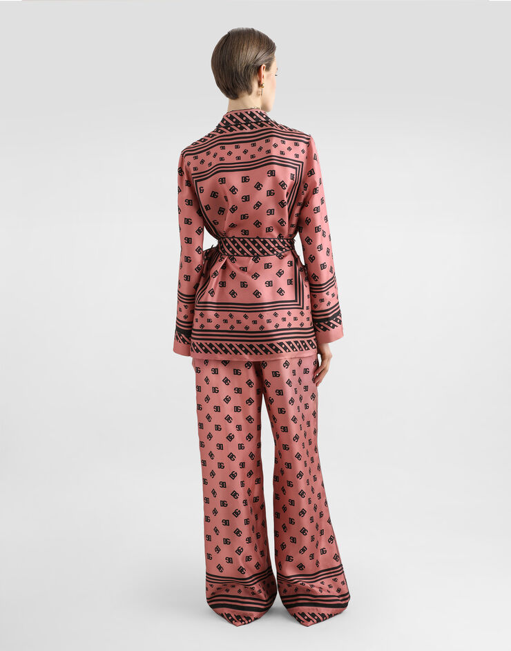 Dolce & Gabbana Silk twill pajama shirt with all-over DG logo scarf print Pink F5I89TGDCVJ