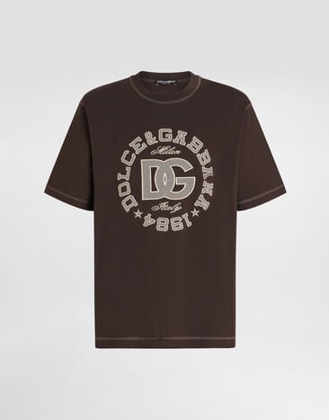 Dolce & Gabbana Cotton t-shirt with embroidery Brown G8PN9ZG7PFZ