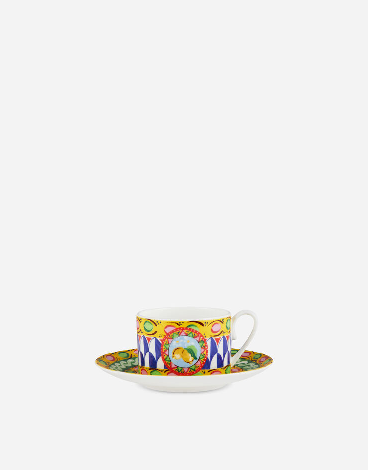 Dolce & Gabbana Tazza Tè con Piattino in Porcellana Fine Multicolore TC0S06TCA07