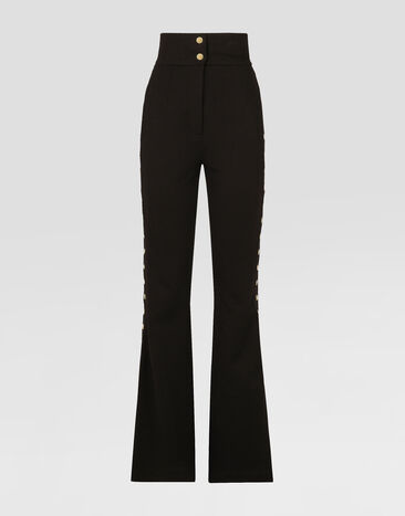 Dolce&Gabbana Hose aus Punto di Roma mit Knöpfen seitlich am Bein entlang Schwarz FTCYCTFUGI7