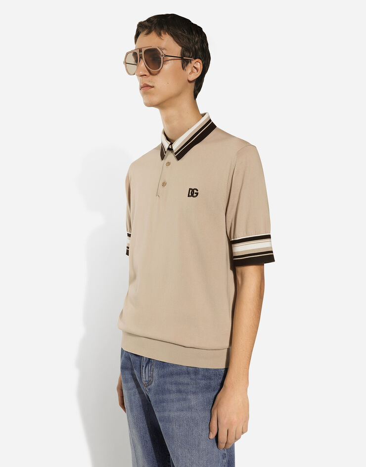 Silk polo-neck with DG embroidery in Grey for Men | Dolce&Gabbana® US