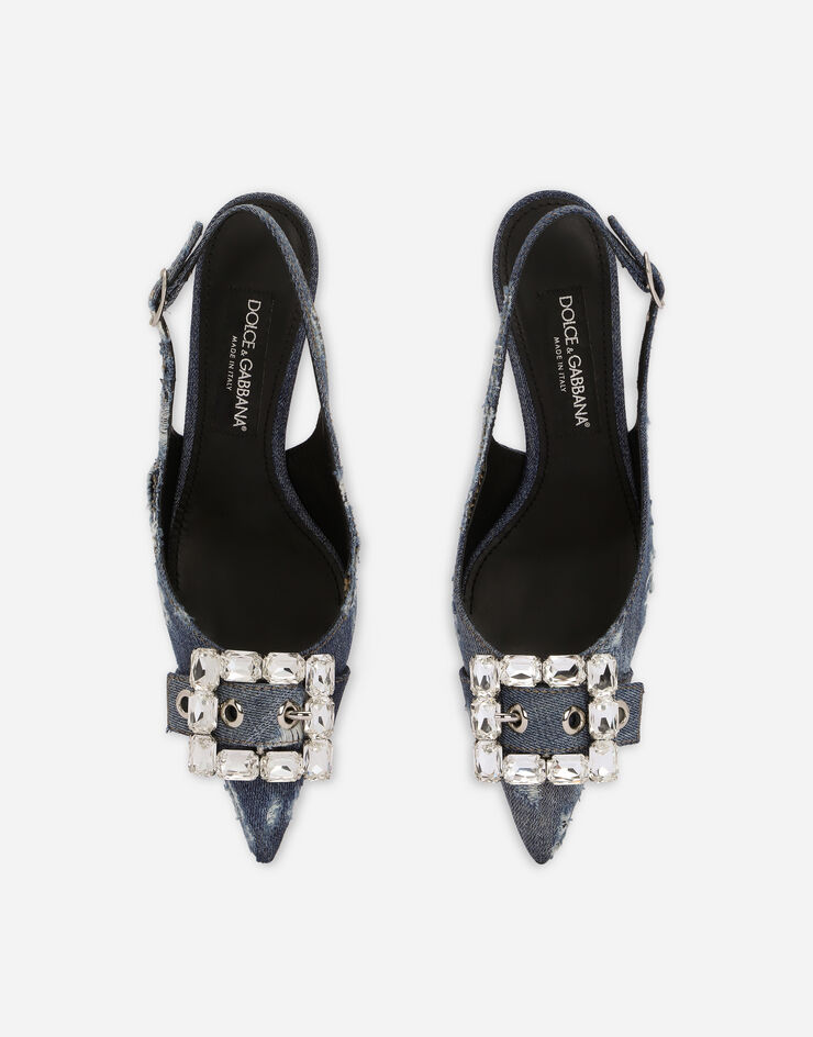 Dolce & Gabbana Zapato destalonado en patchwork de denim con hebilla de strass Azul CG0643AY841