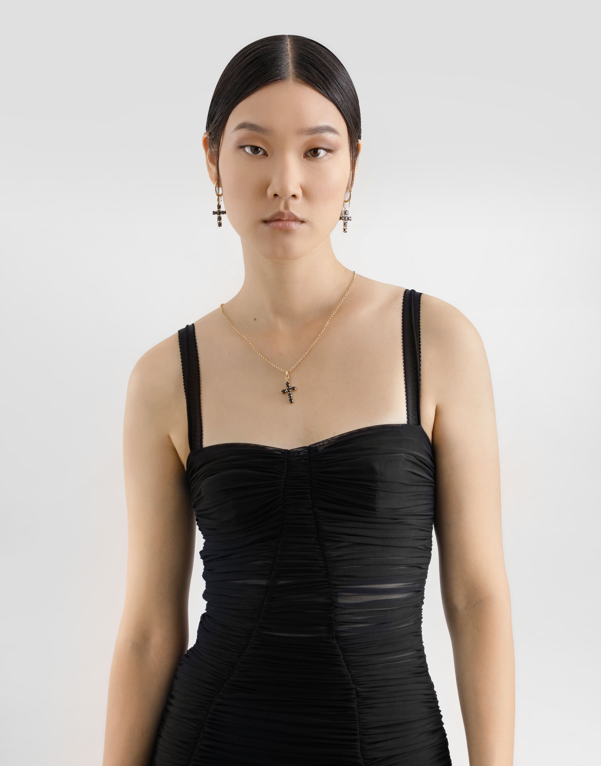 Calf-length stretch tulle slip dress in Black for Women
