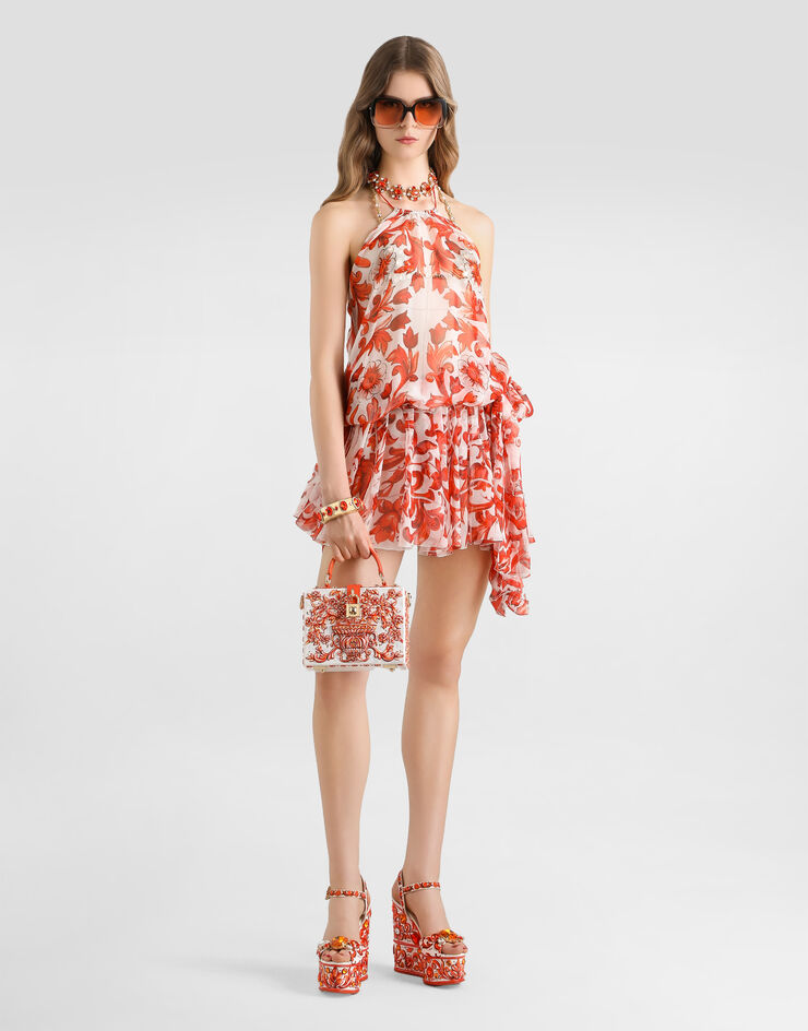 Dolce & Gabbana Majolica-print chiffon short dress Dolce & Gabbana Majolica-print chiffon short dress Multicolor F614ZTGDDRH