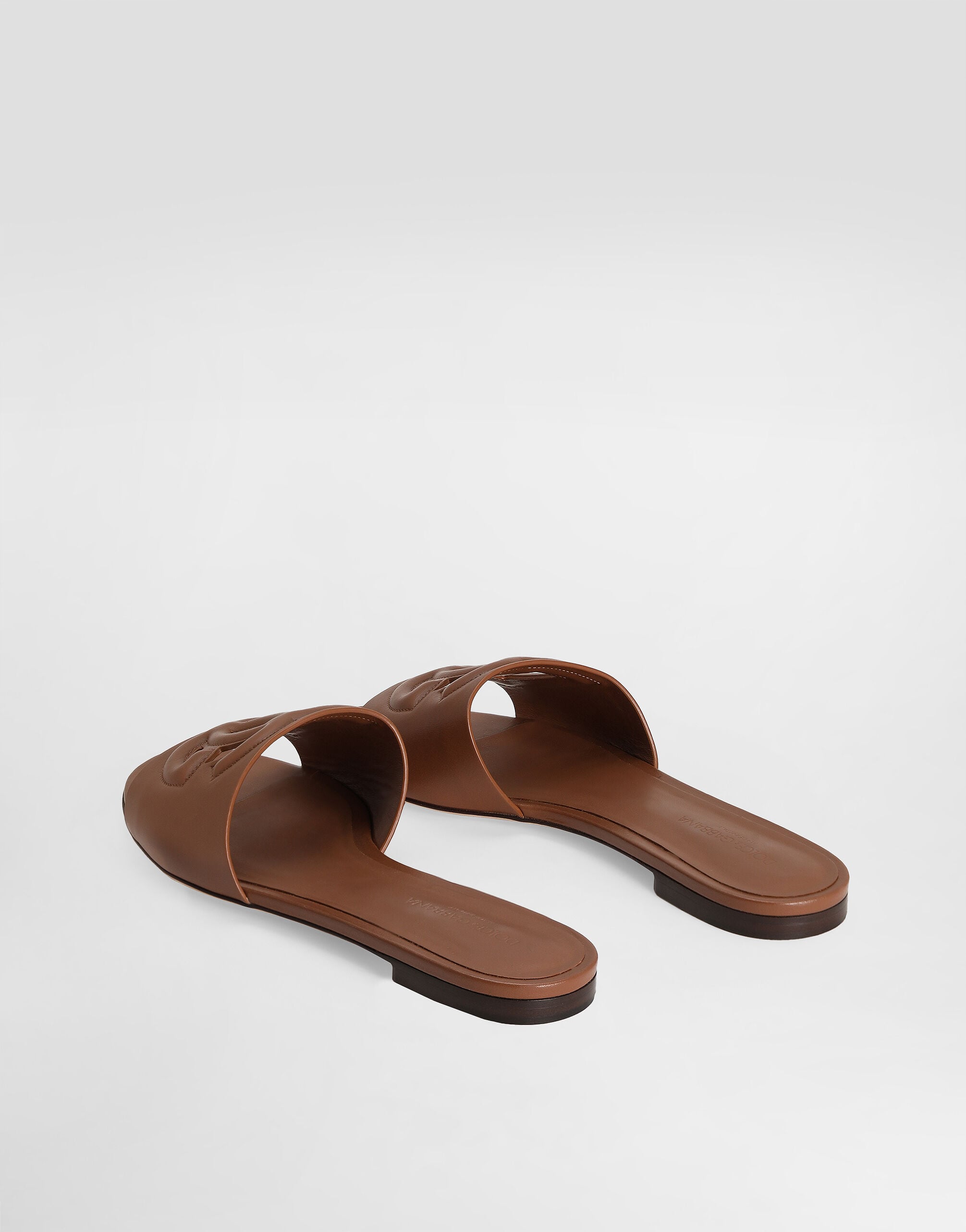 Calfskin sliders with DG logo in Brown for Women | Dolce&Gabbana® US