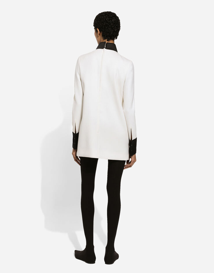 Dolce & Gabbana Vestido corto en paño de lana con detalles de raso Blanco F6JEETFUBGE
