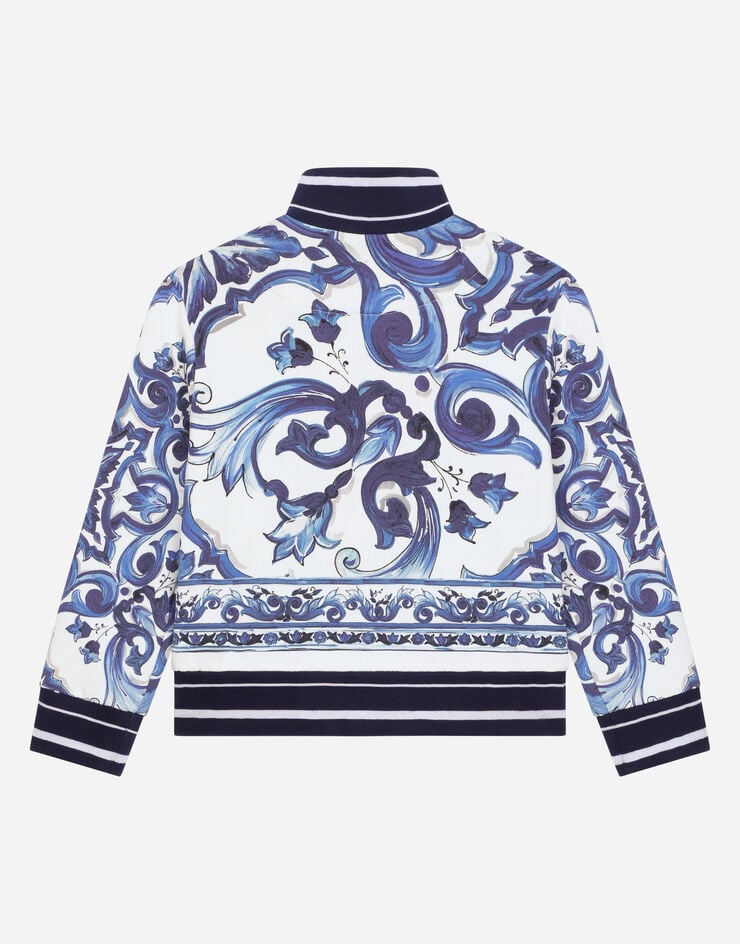Dolce&Gabbana Sweat-shirt zippé en jersey à imprimé majoliques Multicolore L5JW7AG7EX5