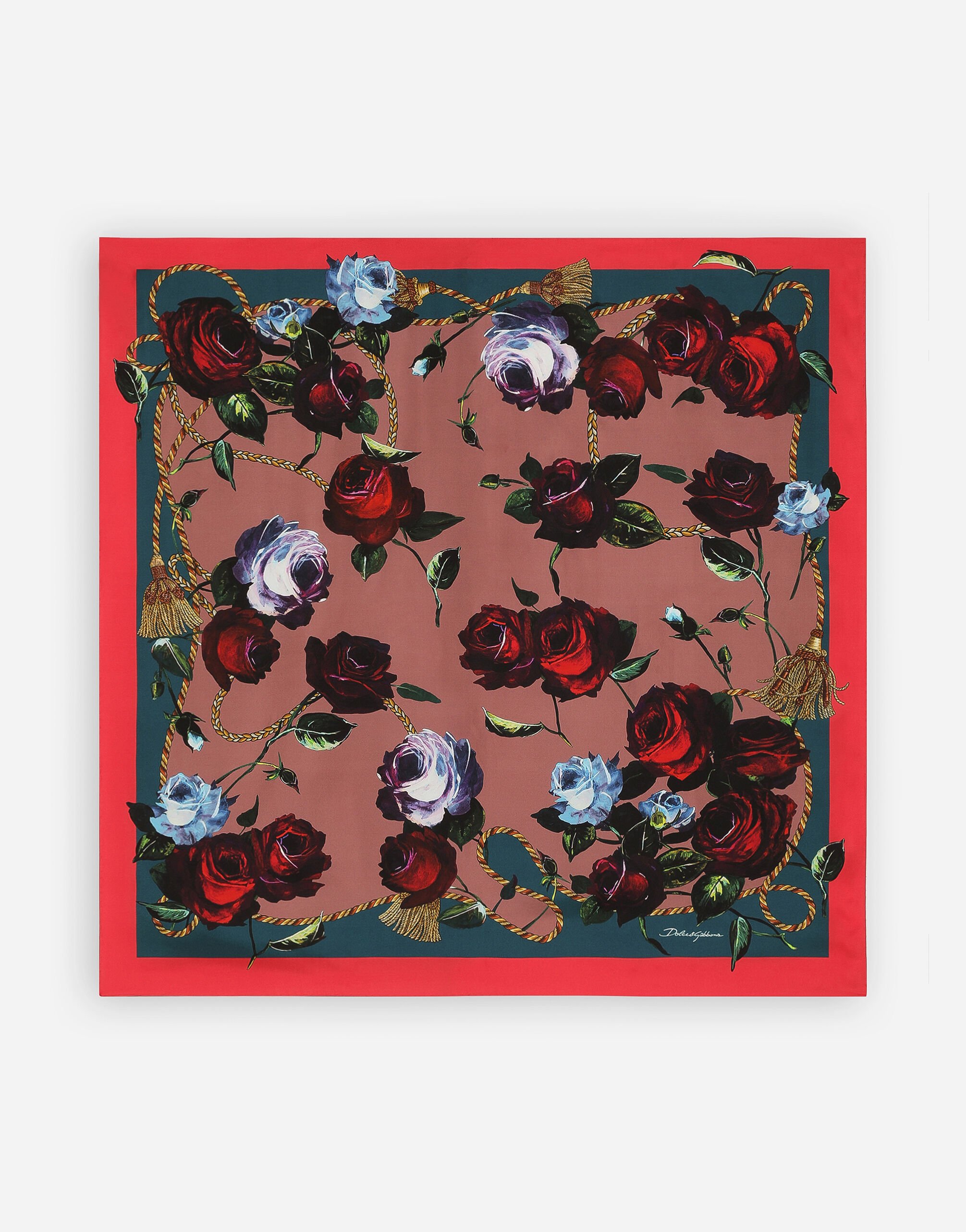Dolce & Gabbana Twill scarf with vintage rose print (90 x 90) Print FN090RGDAWX