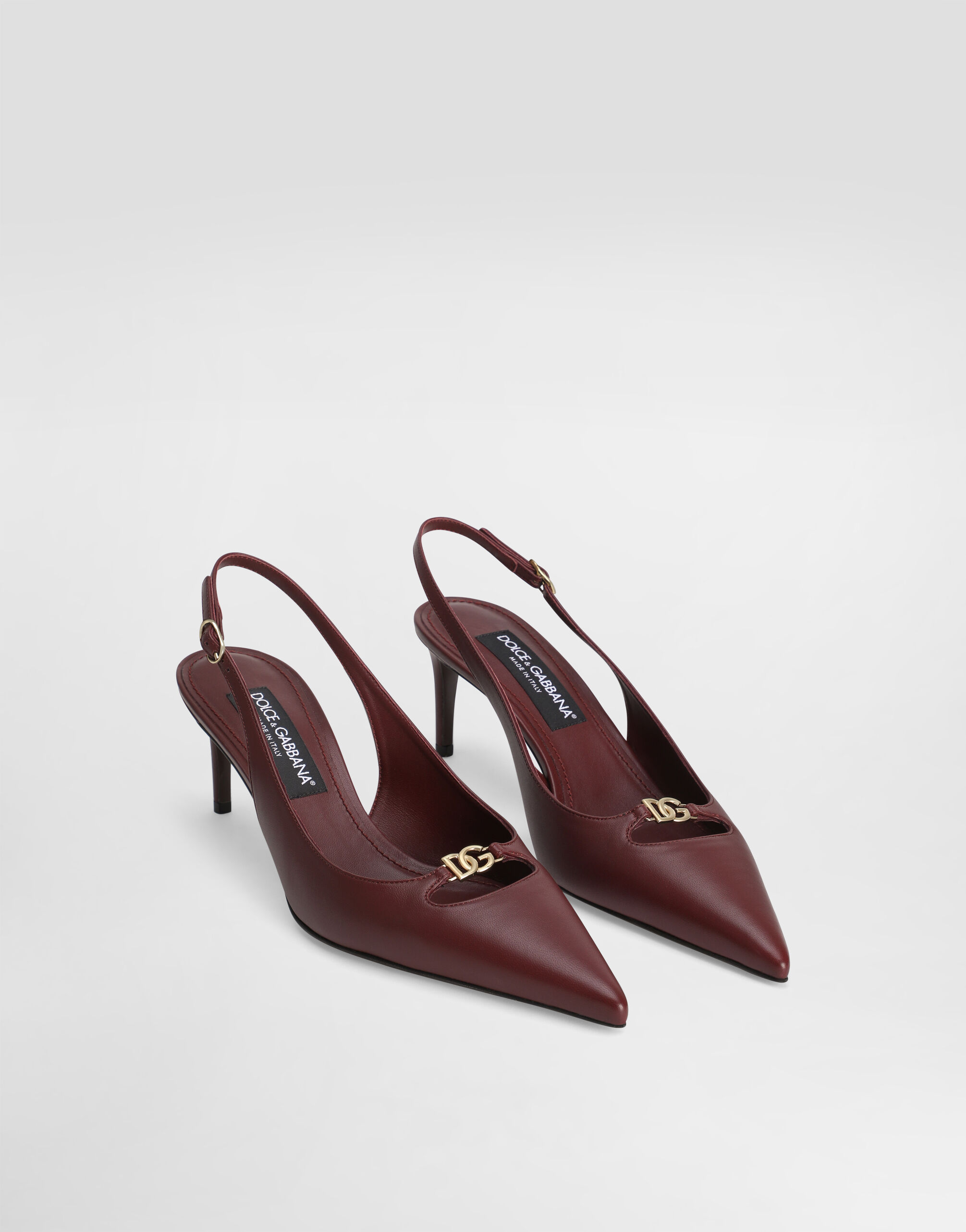 Silk-effect nappa leather slingback in Bordeaux for Women
