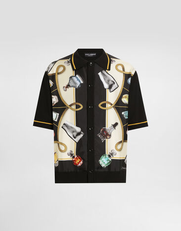 Dolce & Gabbana Camisa de seda y algodón con estampado Perfumes Imprima GXV90TJFMKP