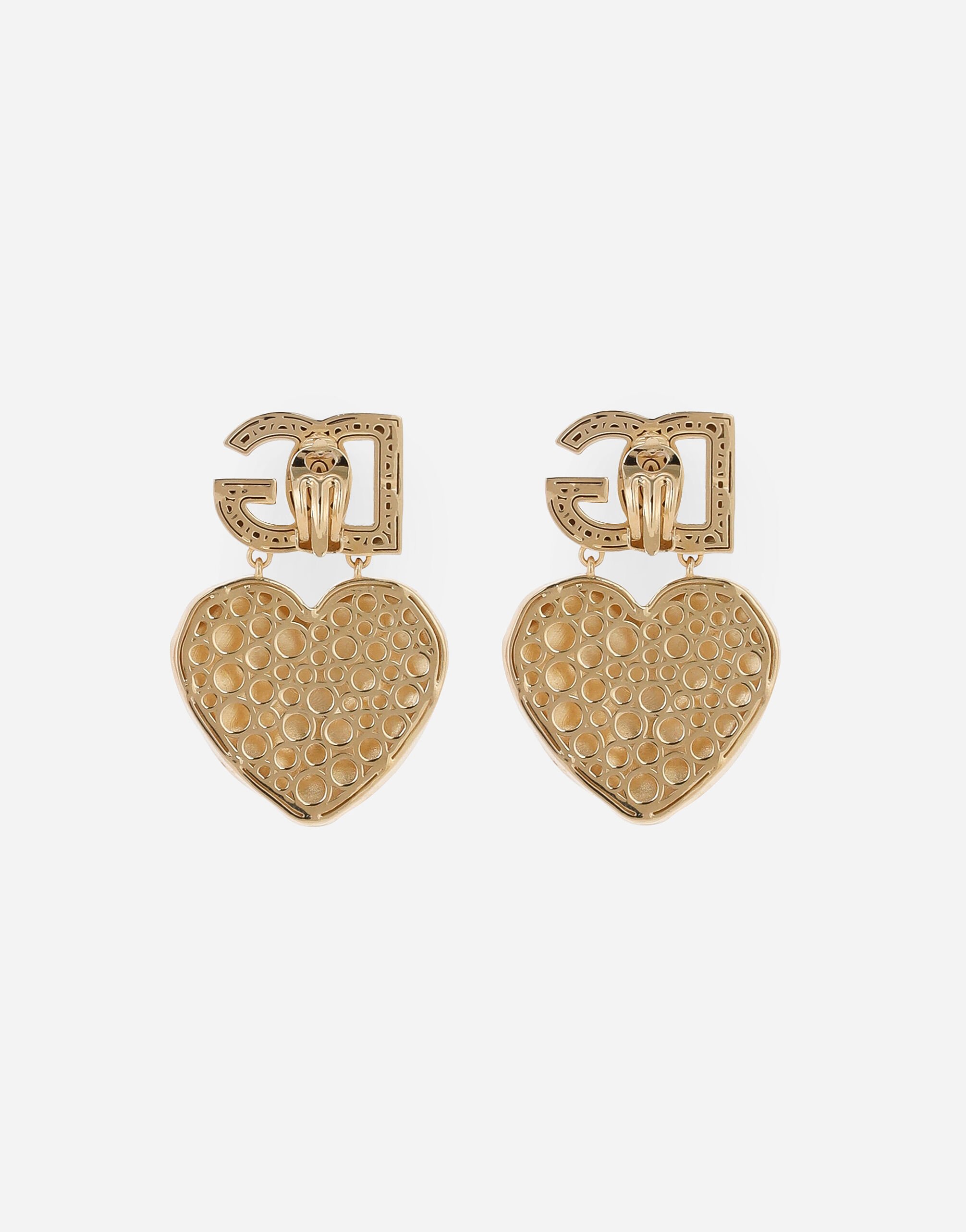 Drop earrings with hearts and DG logo in Gold for Women Dolce Gabbana US