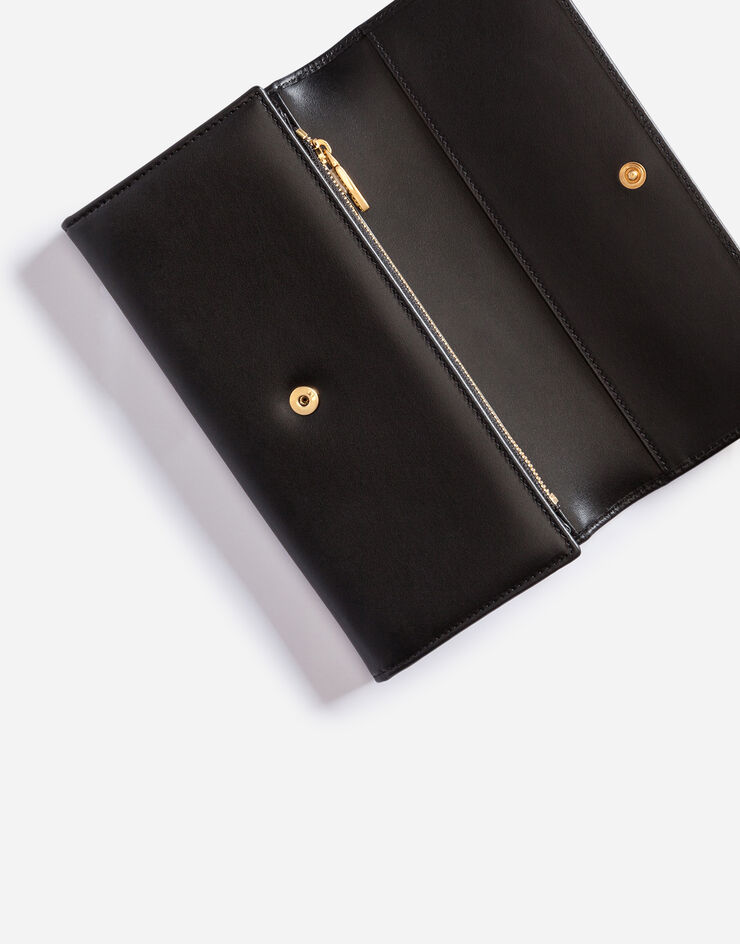Dolce & Gabbana Calfskin continental wallet with baroque DG SCHWARZ BI0087AX121