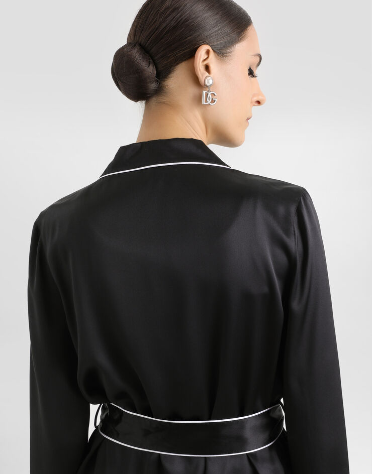 Dolce & Gabbana Silk pajama shirt with contrasting piping Black F5N53TFU1AU