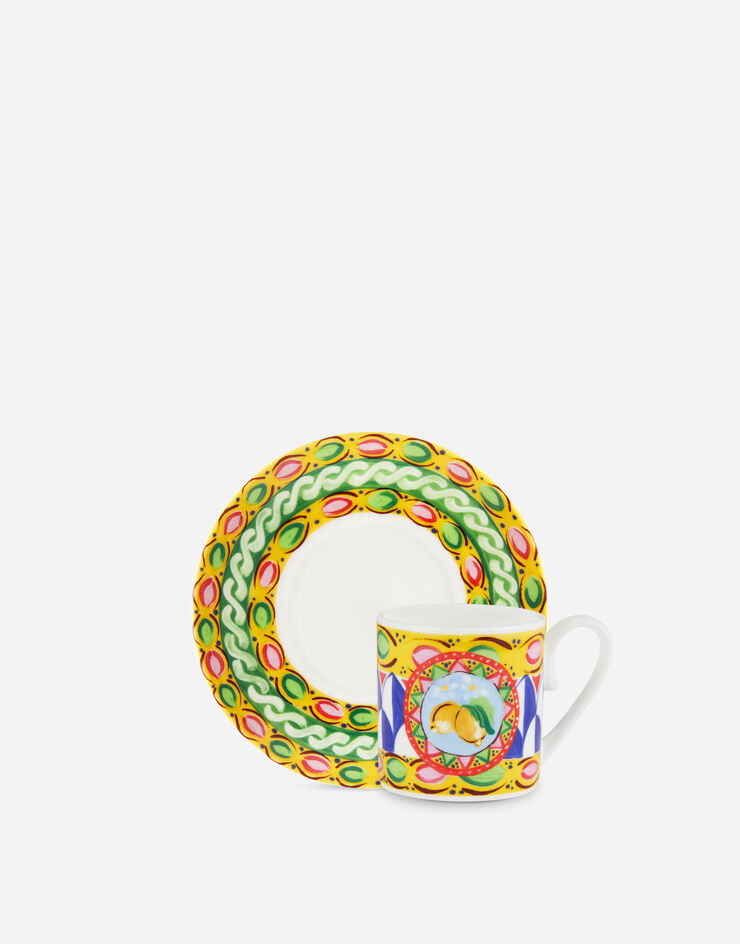 Dolce & Gabbana Tazza Caffè con Piattino in Porcellana Fine Multicolor TC0S01TCA07