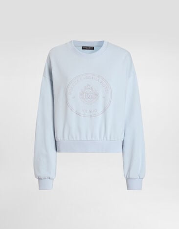 Dolce & Gabbana Sweatshirt with double embroidery Azure F9Q92ZGDDMO