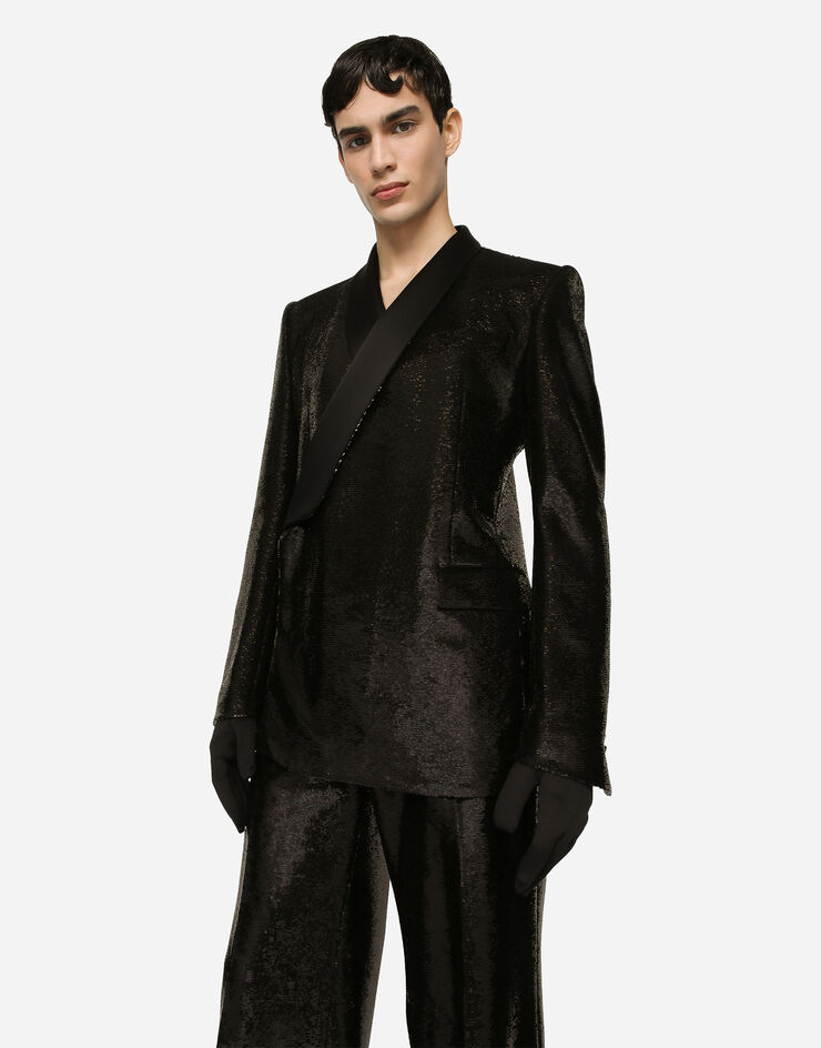 Dolce & Gabbana جاكيت توكسيدو بقصة سيسيلي وترتر وصف أزرار مفرد أسود G2RR4TFLSIM