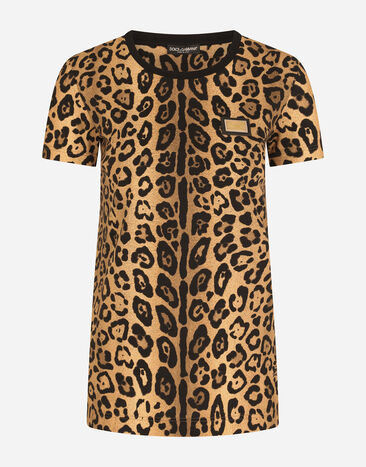 Dolce & Gabbana Short-sleeved leopard-print jersey T-shirt White F8U68ZG7G9A