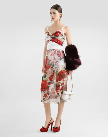Dolce & Gabbana Top corsetero de marquisette y chifón con estampado de rosas Imprima F7AX5TIS1Y6