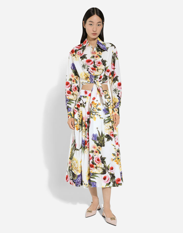 Dolce & Gabbana Bluse mit Schleife aus Baumwolle Gartenprint Print F5R73THS5Q1