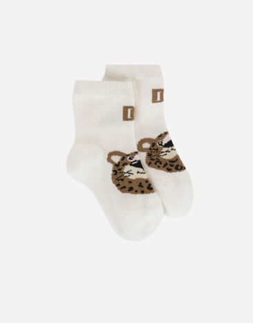 Dolce & Gabbana Baby leopard socks with jacquard DG logo White LN5H60G7O7H